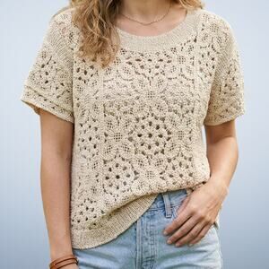 Solitaire Cream Crochet Floral Lace Short Sleeve Boho Festival Top XL